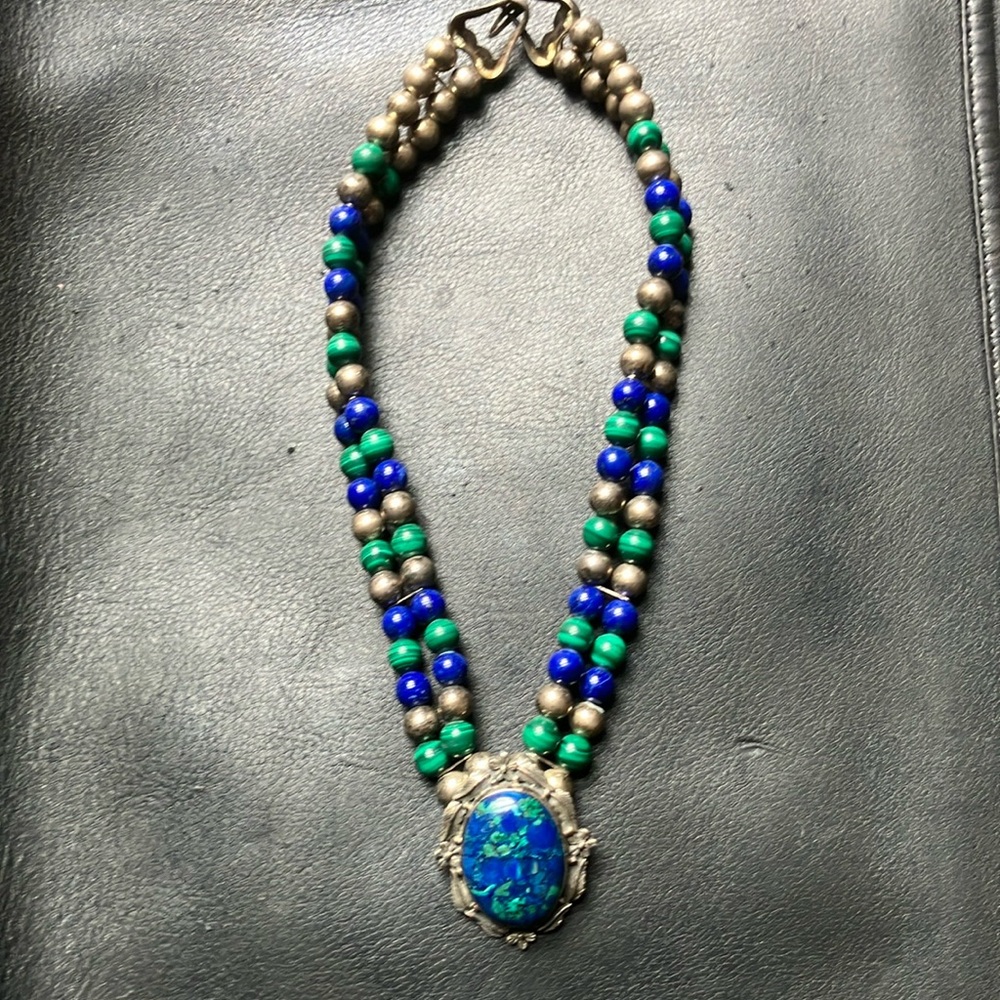 Carol Feeley azurite,lapis lazuli, sterling silver and malachite necklace